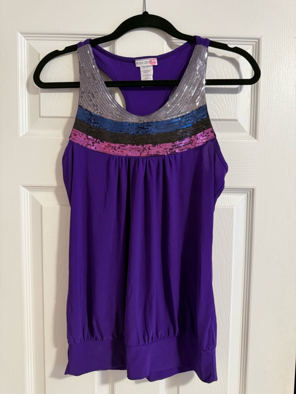 Body Central Purple Tank with Silver, Blue and Pink Sequin Yoke